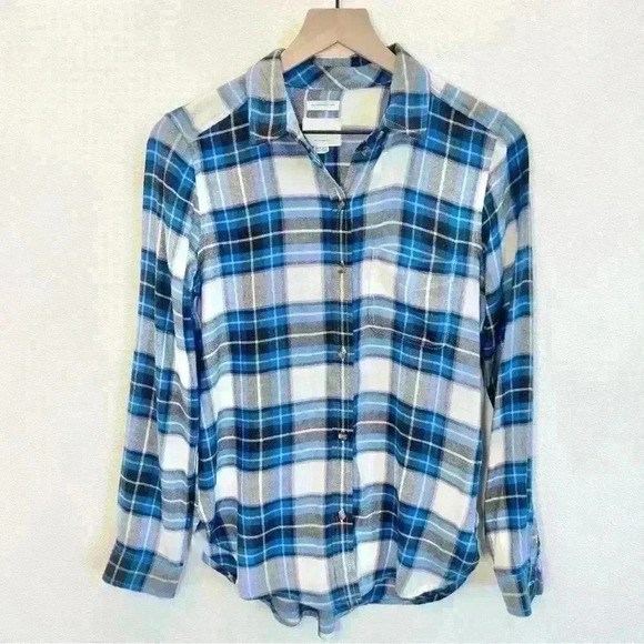 American Eagle Outfitters Tops - American Eagle Women’s AHHMAZING Blue Plaid Flannel Size X-Small